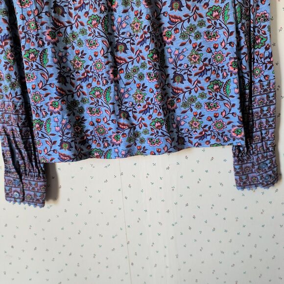 Boden Top Size 6 Blue Paisley Floral Mixed Prints Button-Up Bobble Trim Cotton - Picture 10 of 16